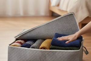 Keçe Gri Baza Altı Düzenleme Hurcu, 60x45x22cm, Kalın Fermuar ve Kulplu Dizayn