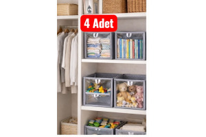 4 adet ,puantiyeli dolap kutu raf organizer önü şeffaf 30x30x30